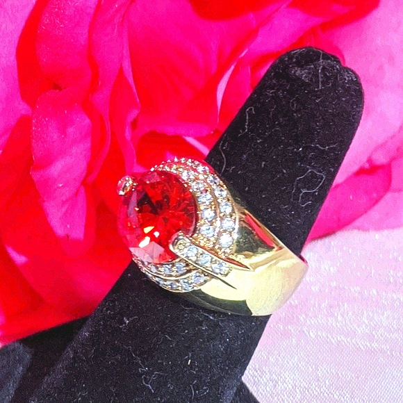 Red Ruby, gold plated with Swarovski crystals. - Picture 3 of 6